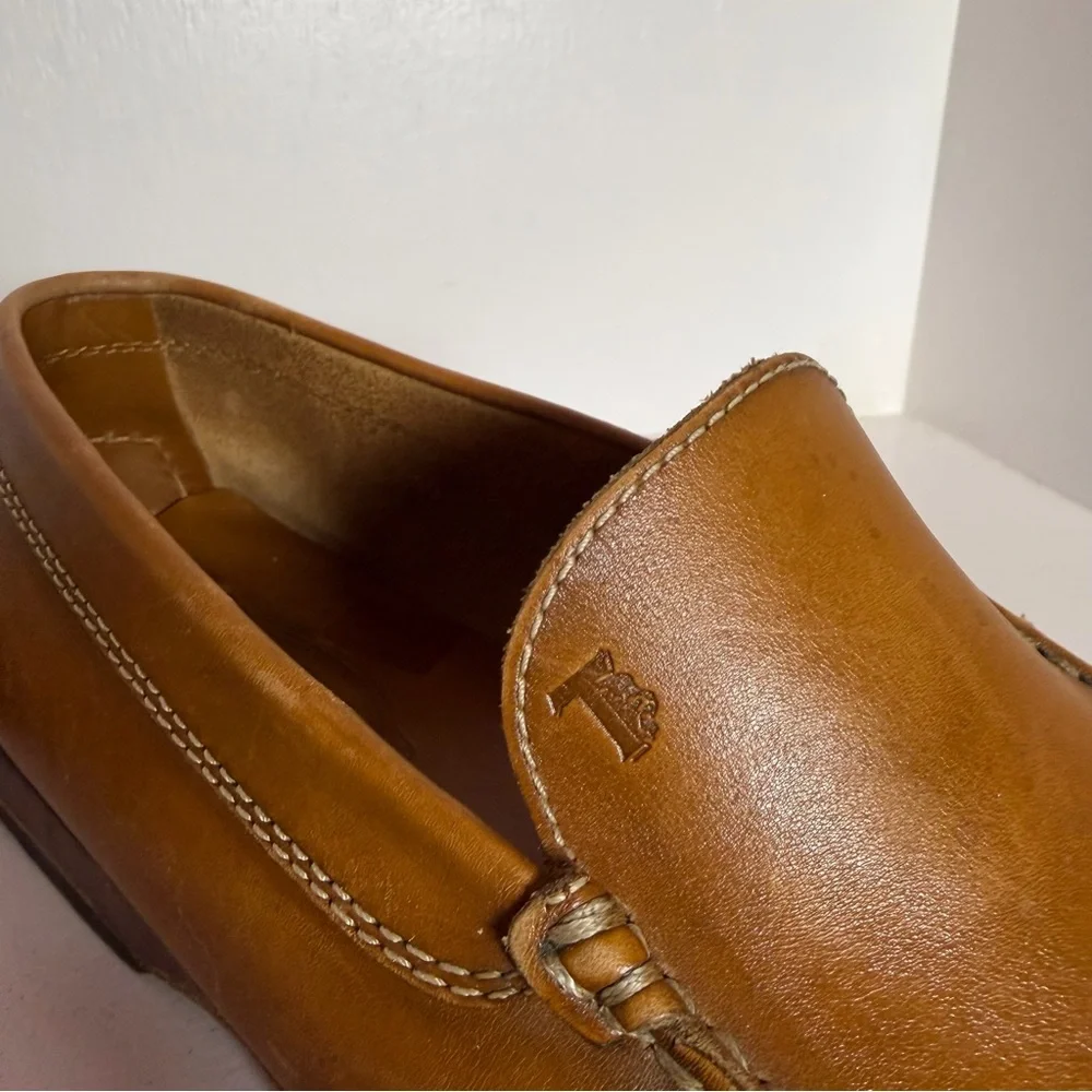 Tod’s Brown Leather Driving Loafers Mens Size 10 Italy Rubber Stud Sole Italy